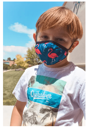 Kids Face Mask in Blue with Pink Flamingo